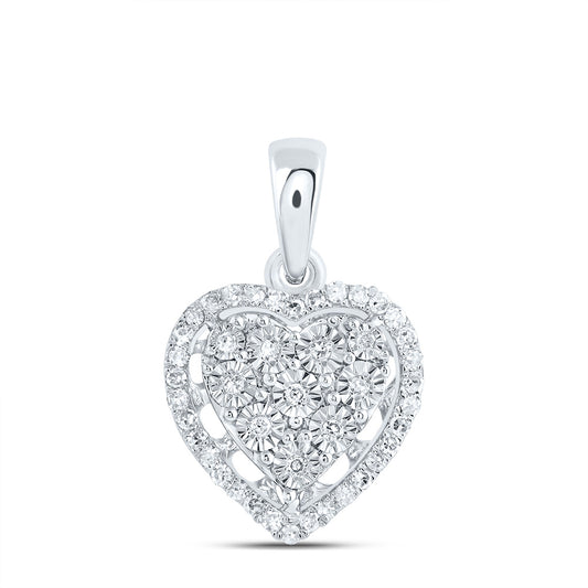 10kt White Gold 1/8 Cttw Natural Diamond Heart Pendant