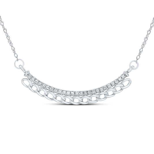 10kt White Gold 1/8 Cttw Natural Diamond 9.40mm Cuban Necklace, Length: 18 Inch