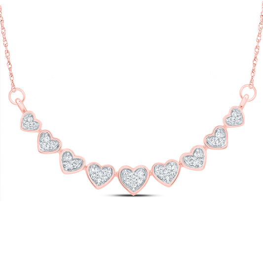 10kt Rose Gold 1/6 Cttw Natural Diamond Heart Necklace, Length: 18 Inch