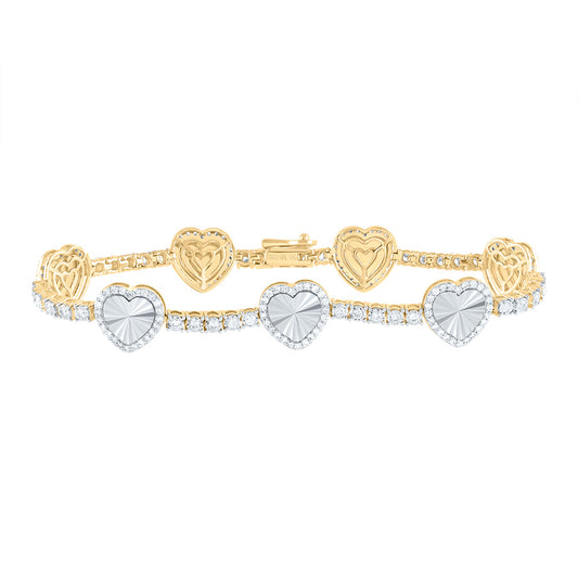 10kt Yellow Gold 1 5/8 Cttw Natural Diamond Fashion Heart Bracelet, Length: 7 Inch