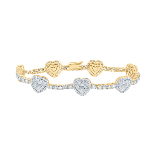 14kt Yellow Gold 1 5/8 Cttw Natural Diamond Fashion Heart Bracelet, Length: 7 Inch