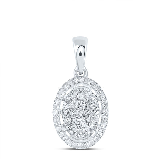 10kt White Gold 1/8 Cttw Natural Diamond Oval Pendant