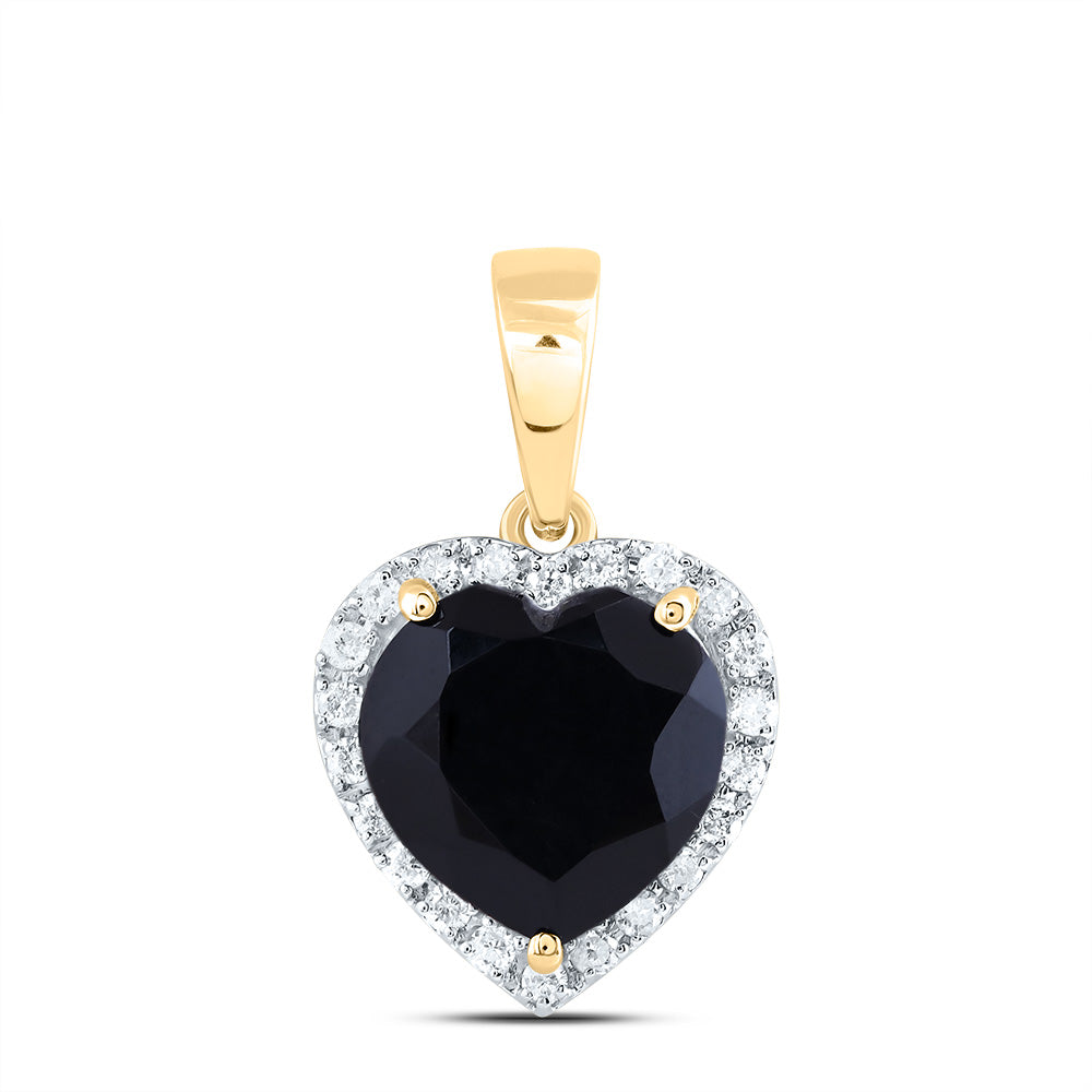10kt Yellow Gold 1/5 Cttw Natural Diamond 10 Mm Heart Black Onyx Pendant