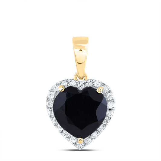 10kt Yellow Gold 1/5 Cttw Natural Diamond 10 Mm Heart Black Onyx Pendant