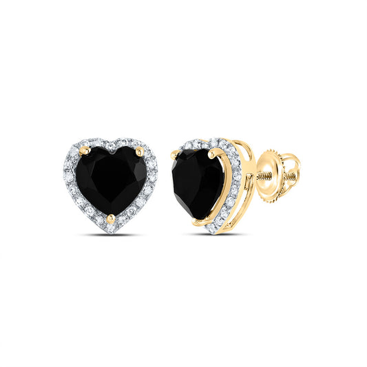 10kt Yellow Gold 1/6 Cttw Natural Diamond 7 Mm Heart Black Onyx Earring