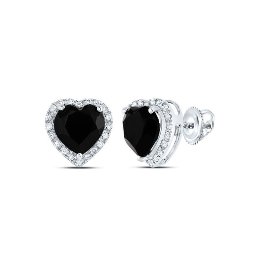 10kt White Gold 1/6 Cttw Natural Diamond 7 Mm Heart Black Onyx Earring