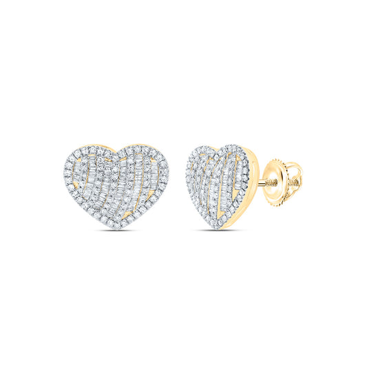 10kt Yellow Gold 7/8 Cttw Natural Diamond Fashion Heart Stud Earring