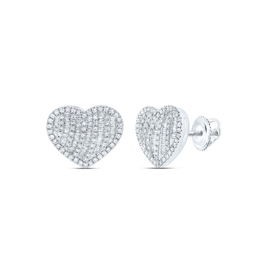 10kt White Gold 7/8 Cttw Natural Diamond Fashion Heart Stud Earring