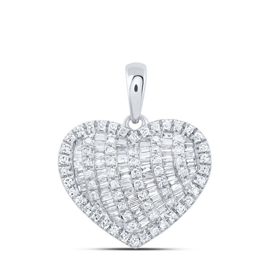 10kt White Gold 1/2 Cttw Natural Diamond Fashion Heart Pendant