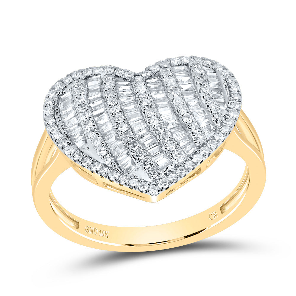 10kt Yellow Gold 5/8 Cttw Natural Diamond Fashion Heart Wedding Engagement Anniversary Ring, Women Size: 5-9