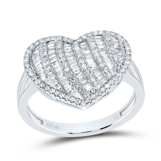 10kt White Gold 5/8 Cttw Natural Diamond Fashion Heart Wedding Engagement Anniversary Ring, Women Size: 5-9