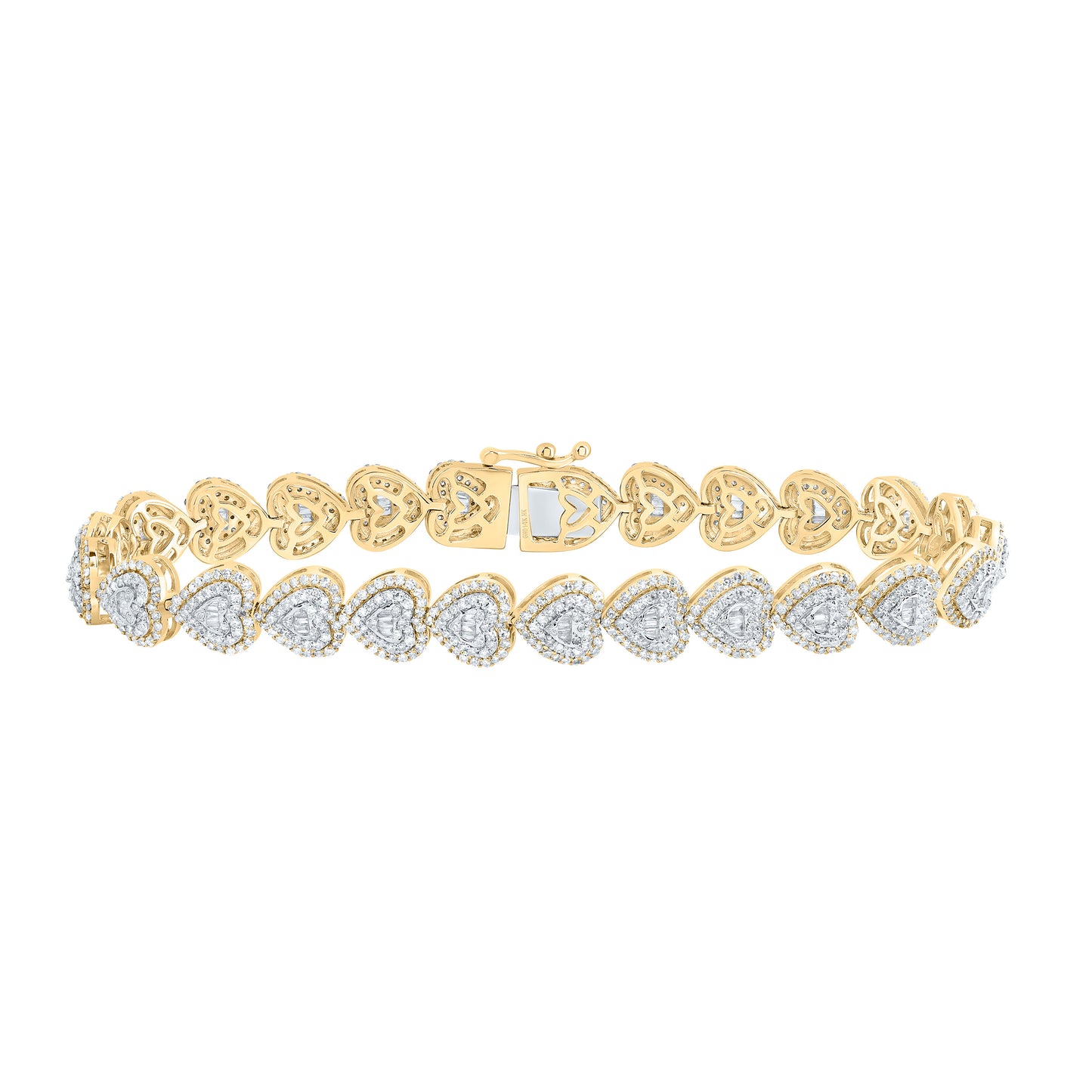 14kt Yellow Gold 3 Cttw Natural Diamond Heart Bracelet, Length: 7 Inch