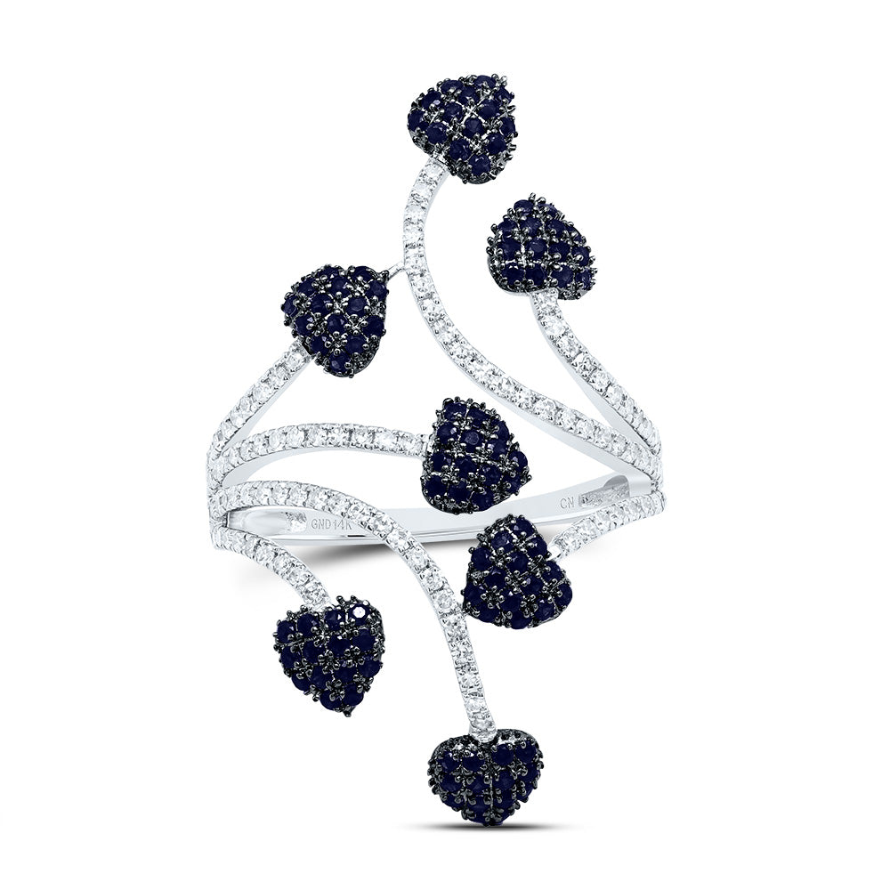 14K White Gold 3/8 Cttw Natural Diamond Cn 1/2 Cttw Round Blue Sapphire Natural Gem Heart Ring