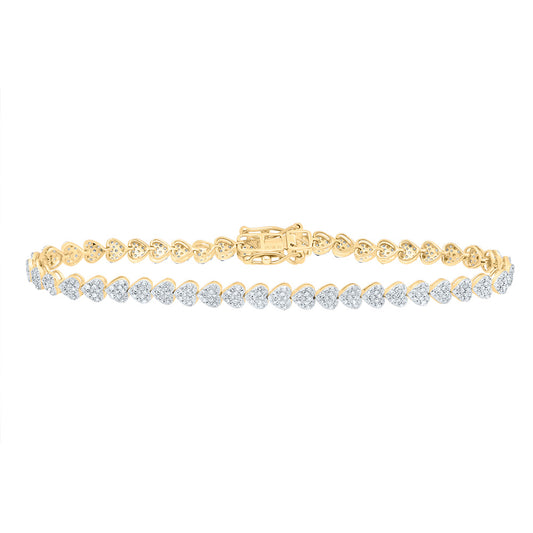 10kt Yellow Gold 7/8 Cttw Natural Diamond Fashion Heart Bracelet, Length: 7 Inch