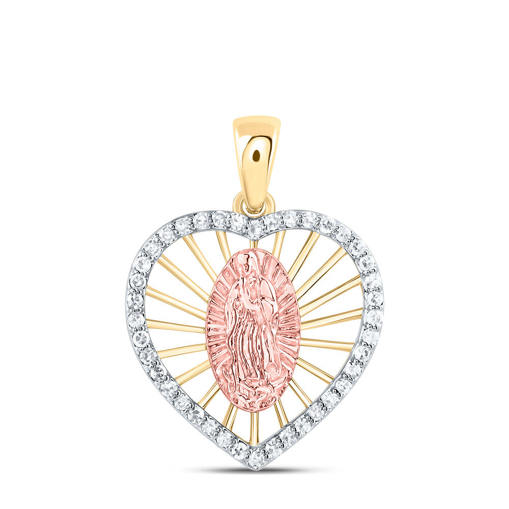 10k Yellow Rosa 1/6 Cttw Natural Diamond Heart Mother Mary Pendant