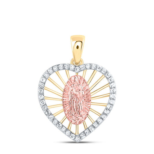 10k Yellow Rosa 1/6 Cttw Natural Diamond Heart Mother Mary Pendant