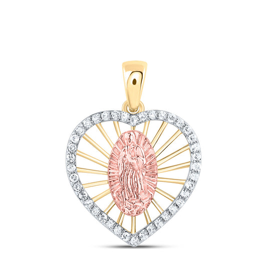14k Yellow Rose 1/6 Cttw Natural Diamond Heart Mother Mary Pendant