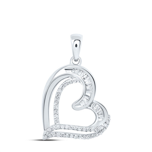 Sterling Silver 1/4 Cttw Natural Diamond Heart Pendant