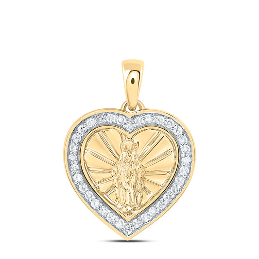 14kt Yellow Gold 1/6 Cttw Natural Diamond Heart Virgin Mary Pendant