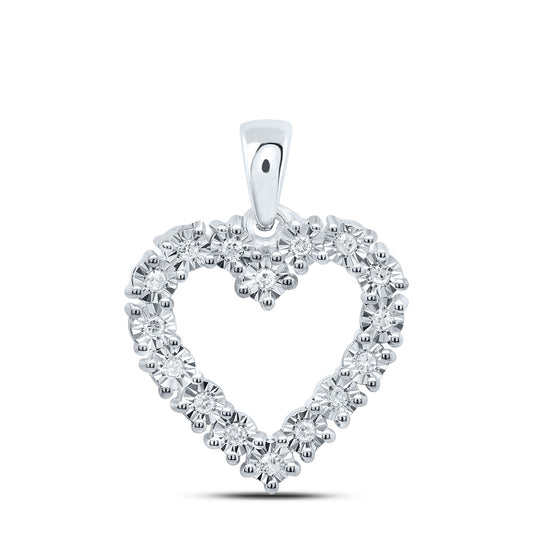 Sterling Silver 1/10 Cttw Natural Diamond Heart Pendant