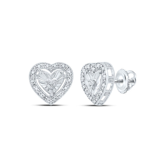 Sterling Silver 1/10 Cttw Natural Diamond Heart Stud Earring