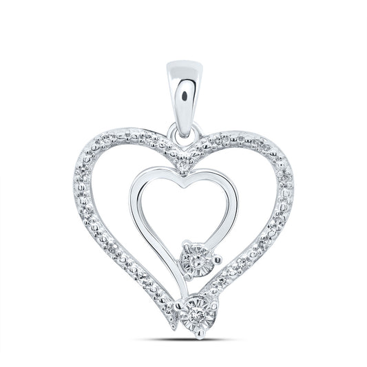 Sterling Silver 1/12 Cttw Natural Diamond Heart Pendant