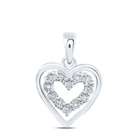 Sterling Silver 0.03 Cttw Natural Diamond Heart Pendant