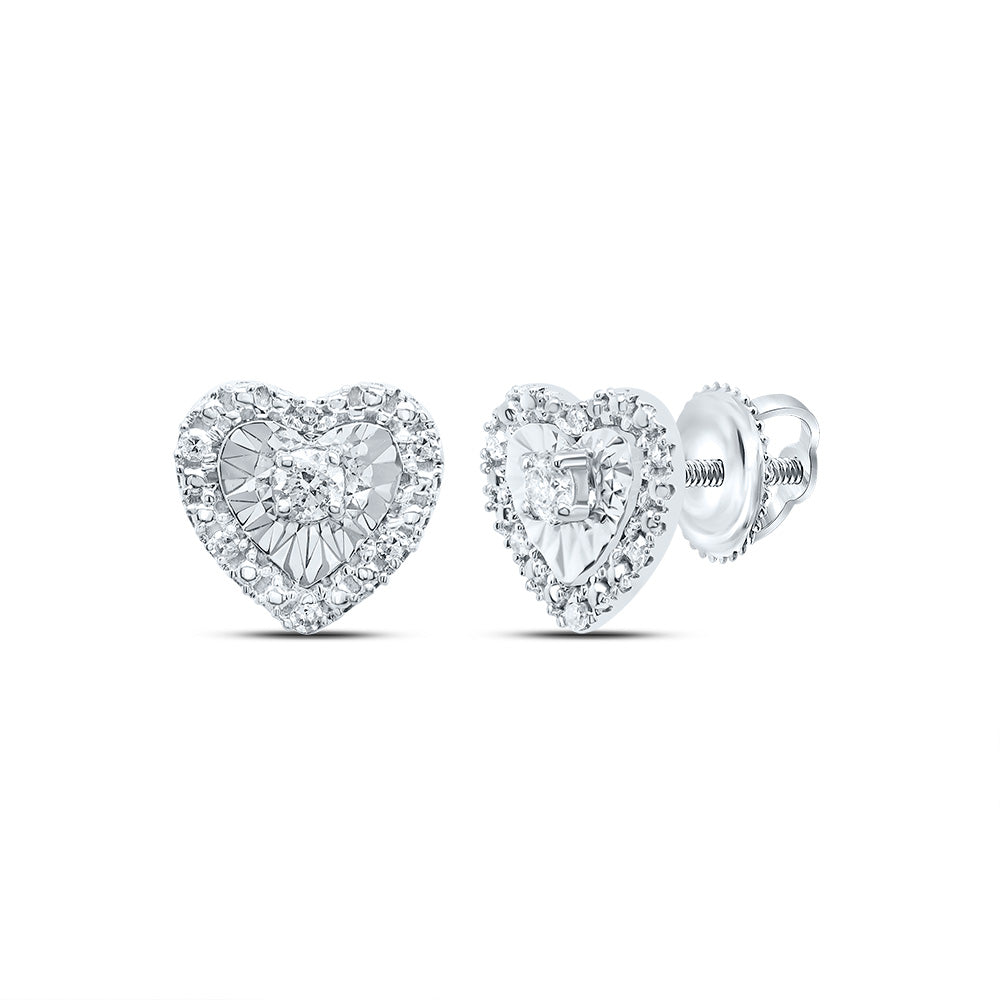 10kt White Gold 1/10 Cttw Natural Diamond Heart Stud Earring