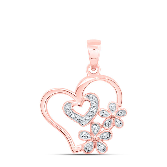 10kt Rose Gold 1/20 Cttw Natural Diamond Flower Heart Pendant