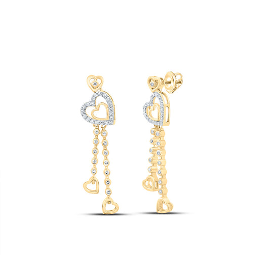 10kt Yellow Gold 1/3 Cttw Natural Diamond Fashion Heart Dangling Earring