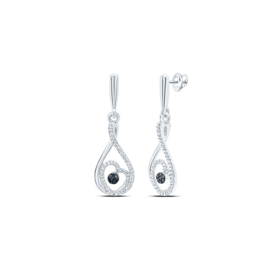 10kt White Gold 1/3 Cttw Natural Diamond Blue Diamond Heart Dangling Earring