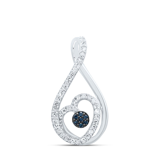 10kt White Gold 1/5 Cttw Natural Diamond Blue Diamond Fashion Heart Pendant