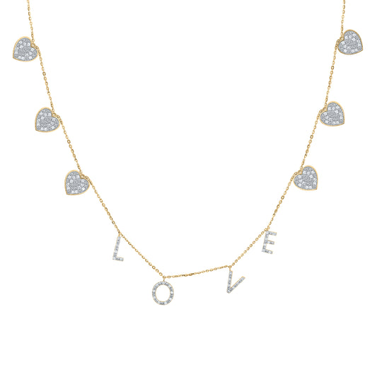 10kt Yellow Gold 3/8 Cttw Natural Diamond Heart Love Necklace, Length: 16 Inch