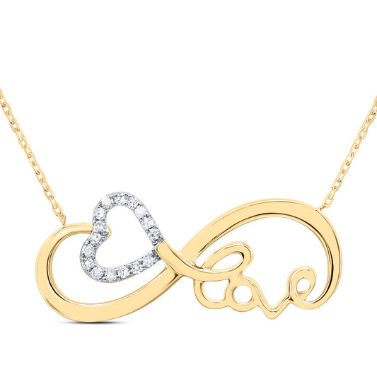 10kt Yellow Gold 1/10 Cttw Natural Diamond Infinity Heart Necklace, Length: 18 Inch