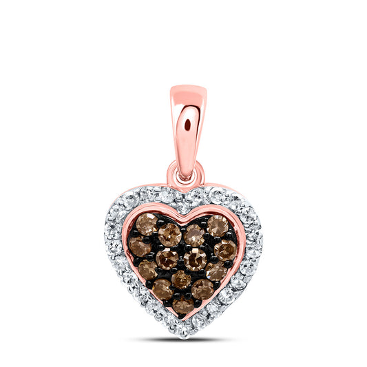 10kt Rose Gold 1/4 Cttw Natural Diamond Cognac Natural Heart Pendant