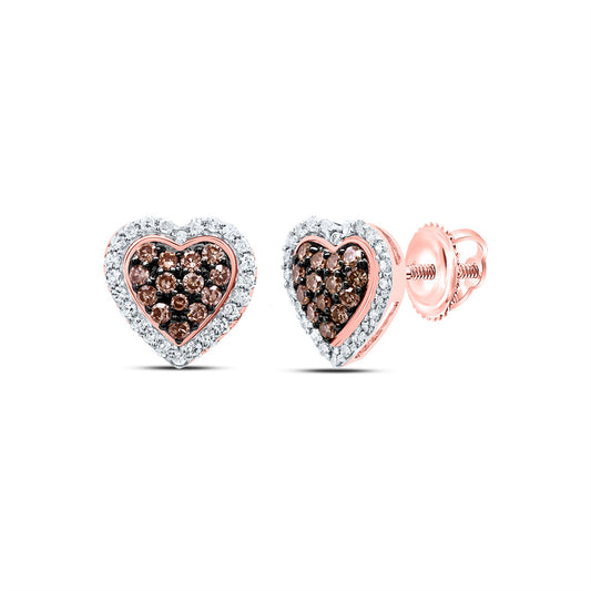 10kt Rose Gold 1/2 Cttw Natural Diamond Cognac Natural Heart Stud Earring