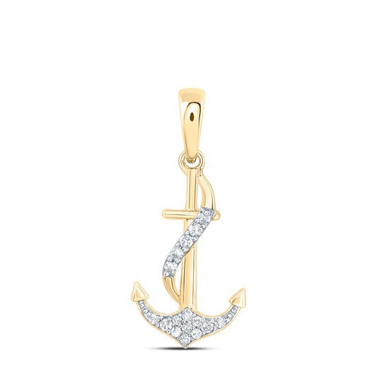 10kt Yellow Gold 1/12 Cttw Natural Diamond Anchor Pendant