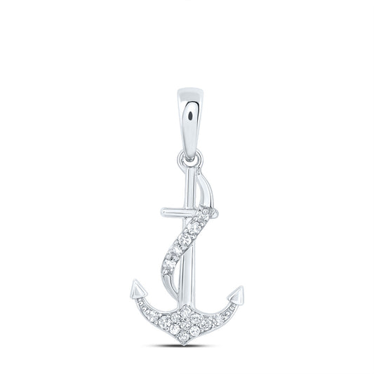 10kt White Gold 1/12 Cttw Natural Diamond Anchor Pendant