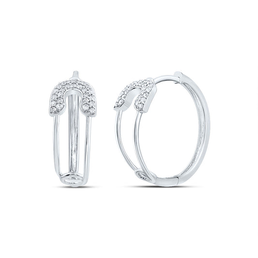 10kt White Gold 1/5 Cttw Natural Diamond Safety Pin Hoop Earring