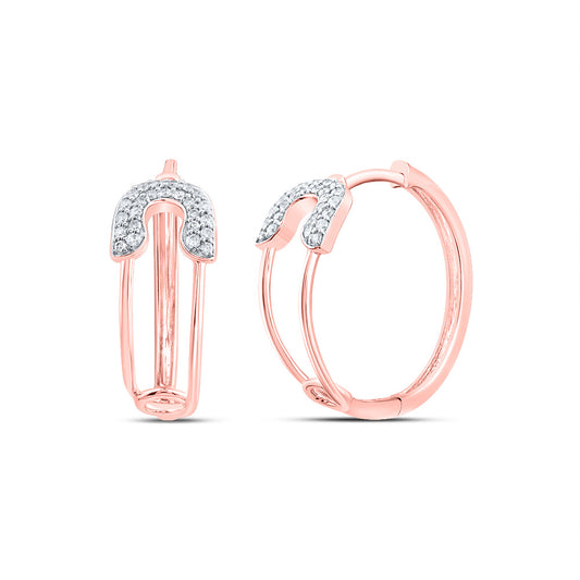 10kt Rose Gold 1/5 Cttw Natural Diamond Safety Pin Hoop Earring