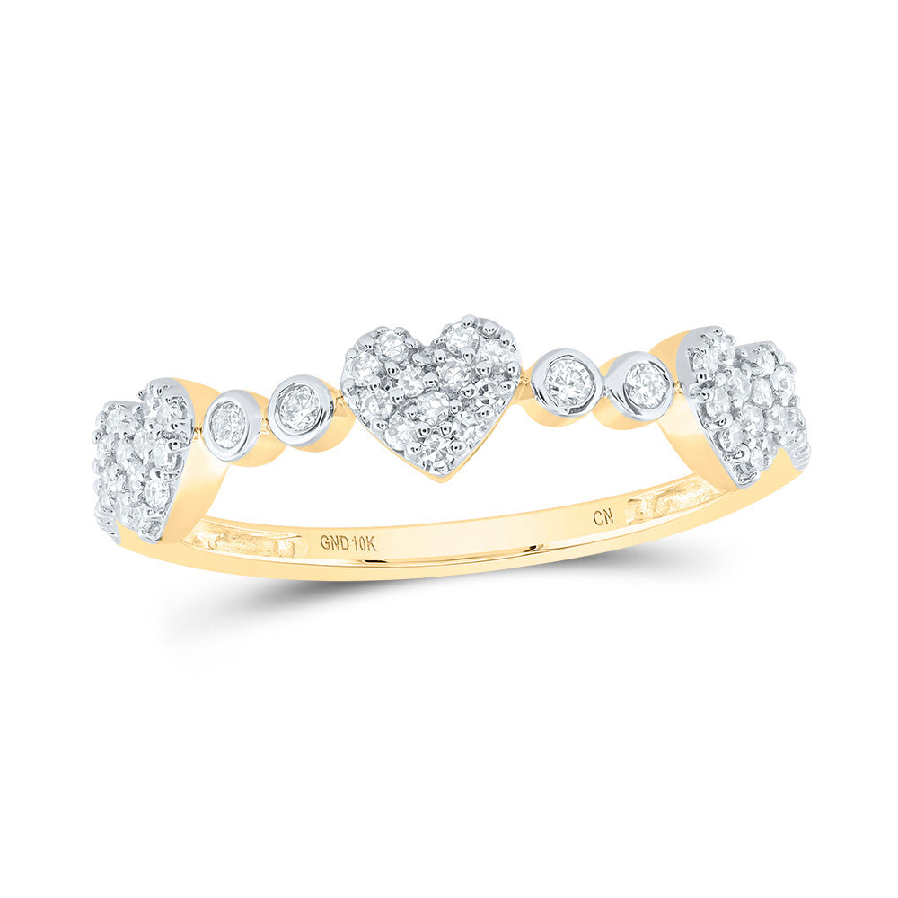 10kt Yellow Gold 1/5 Cttw Natural Diamond Heart Wedding Engagement Anniversary Band, Women Size: 5-9