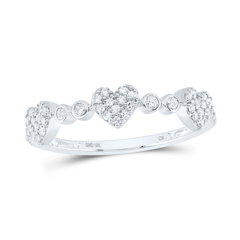 10kt White Gold 1/5 Cttw Natural Diamond Heart Wedding Engagement Anniversary Band, Women Size: 5-9