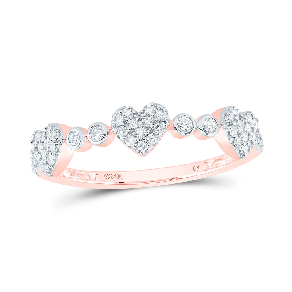 10kt Rose Gold 1/5 Cttw Natural Diamond Heart Wedding Engagement Anniversary Band, Women Size: 5-9