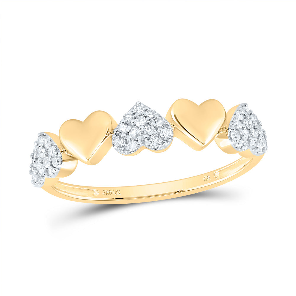 10K Yellow Gold 1/6 Ctw Natural Diamond Gift Heart Band, Womens Size: 5-9