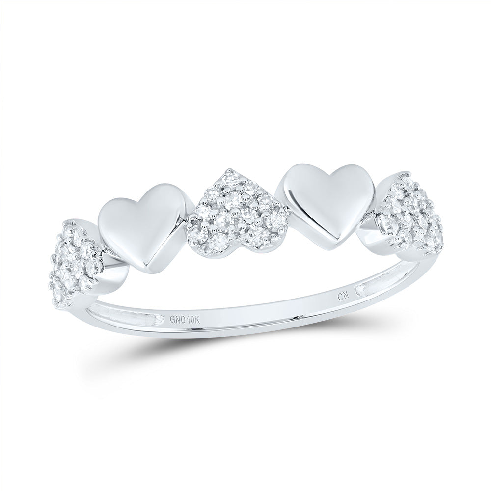 10kt White Gold 1/6 Cttw Natural Diamond Heart Wedding Engagement Anniversary Band, Women Size: 5-9