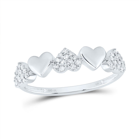 10kt White Gold 1/6 Cttw Natural Diamond Heart Wedding Engagement Anniversary Band, Women Size: 5-9