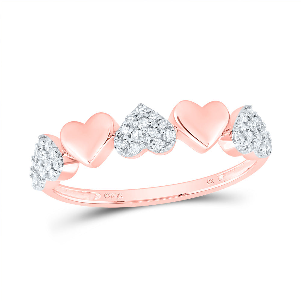 10kt Rose Gold 1/6 Cttw Natural Diamond Heart Wedding Engagement Anniversary Band, Women Size: 5-9