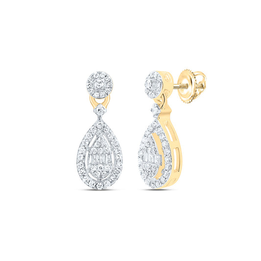 10kt Yellow Gold 1/3 Cttw Natural Diamond Pear Dangling Earring