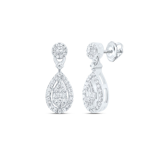 10kt White Gold 1/3 Cttw Natural Diamond Pear Dangling Earring