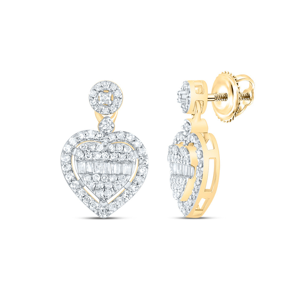 10kt Yellow Gold 1/2 Cttw Natural Diamond Heart Dangling Earring